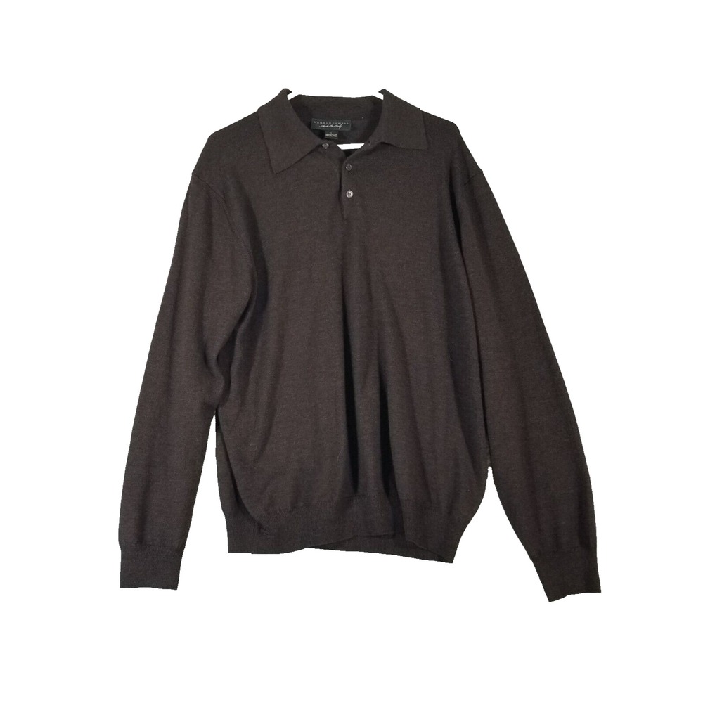 Harold Powell Sweater Mens L Brown Merino Wool Pullover Polo Collared Italy